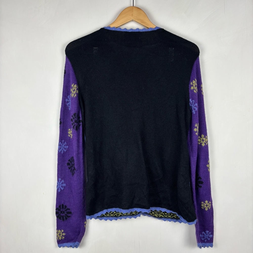 Alpaca Imports Wool Blend Button Front Cardigan L Purple Black Nordic Artsy - Picture 6 of 14
